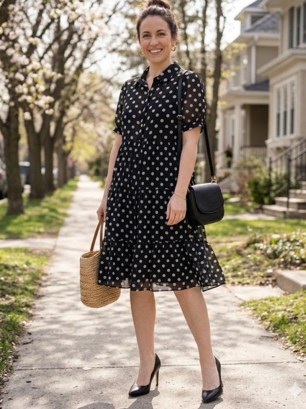 Enfocus Studio Black and White Polka Dot Tiered Dress - Size 6